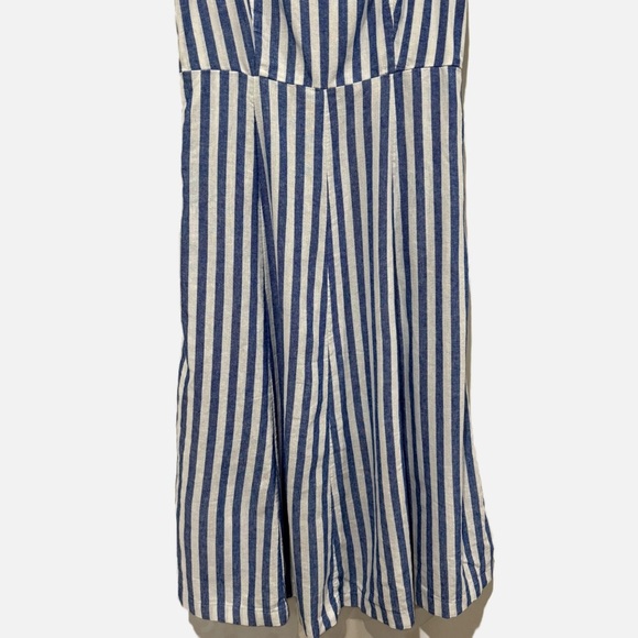 OLD NAVY Fit & Flare Linen-Blend Midi Dress Striped Coastal Preppy Size Large - Picture 4 of 12